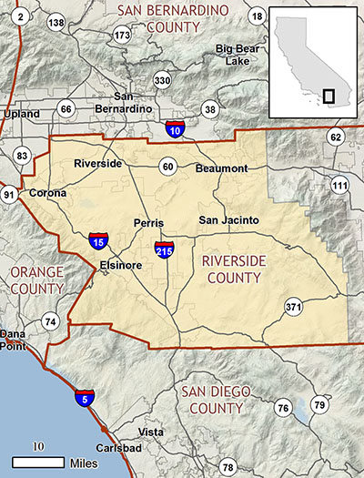 Western Riverside COG boundaries. Credit: State of California map.