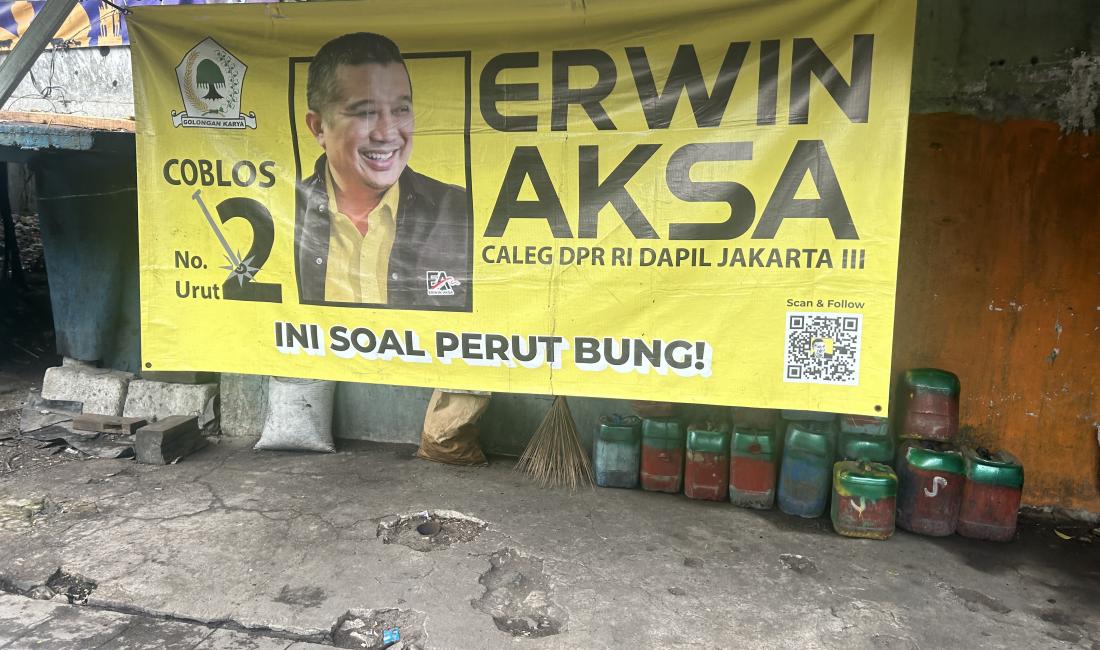 A campaign sign in Central Jakarta, February 2024. photo by Joe Mathews