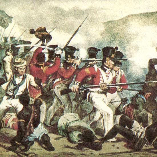 Image credit: 1824 painting of Anglo-Ashanti war. Public domain.